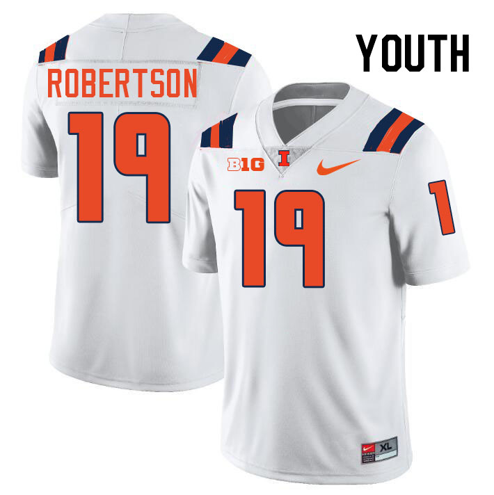 Youth #19 Hugh Robertson Illinois Fighting Illini College Football Jerseys Stitched-White